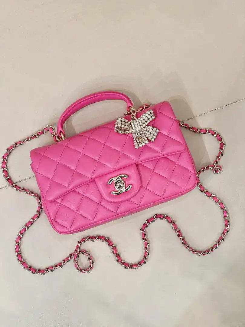 Chanel AS2431 Mini Classic Handbag With Top Handle CC19048 Strass & Gold-Tone Metal