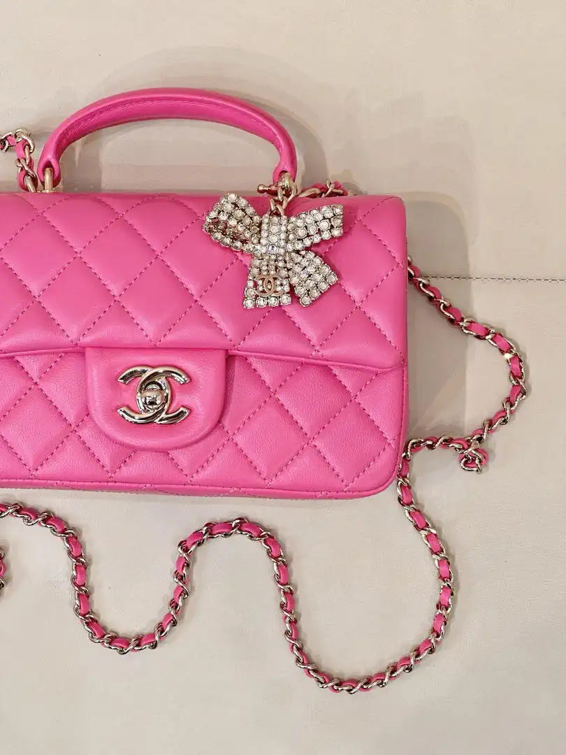 Chanel AS2431 Mini Classic Handbag With Top Handle CC19048 Strass & Gold-Tone Metal