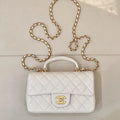 Chanel AS2431 Mini Classic Handbag With Top Handle CC19049 Calfskin White