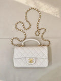 Chanel AS2431 Mini Classic Handbag With Top Handle CC19049 Calfskin White