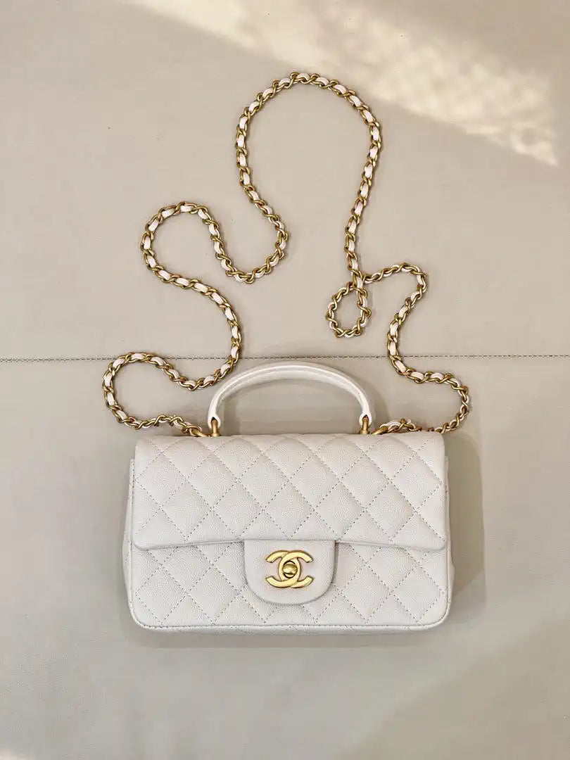 Chanel AS2431 Mini Classic Handbag With Top Handle CC19049 Calfskin White