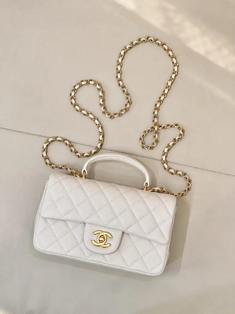 Chanel AS2431 Mini Classic Handbag With Top Handle CC19049 Calfskin White