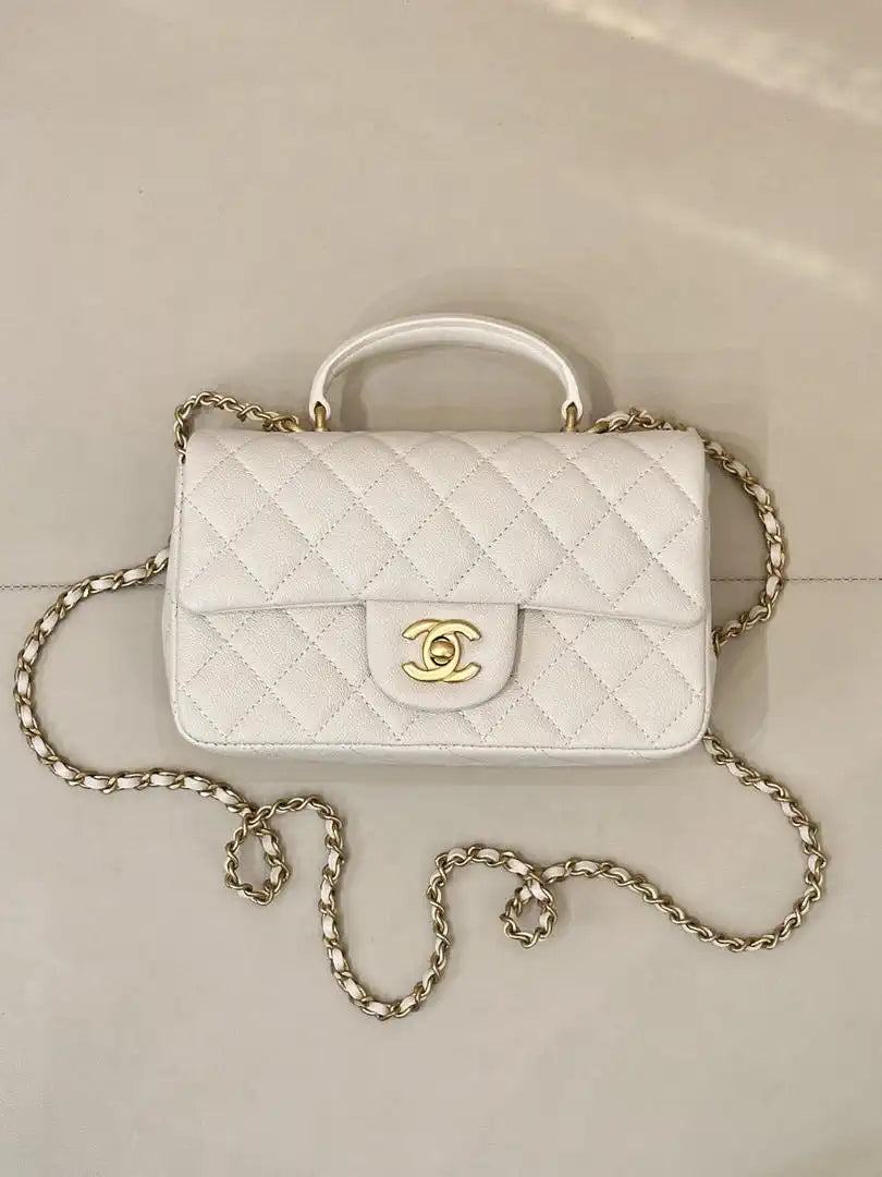 Chanel AS2431 Mini Classic Handbag With Top Handle CC19049 Calfskin White