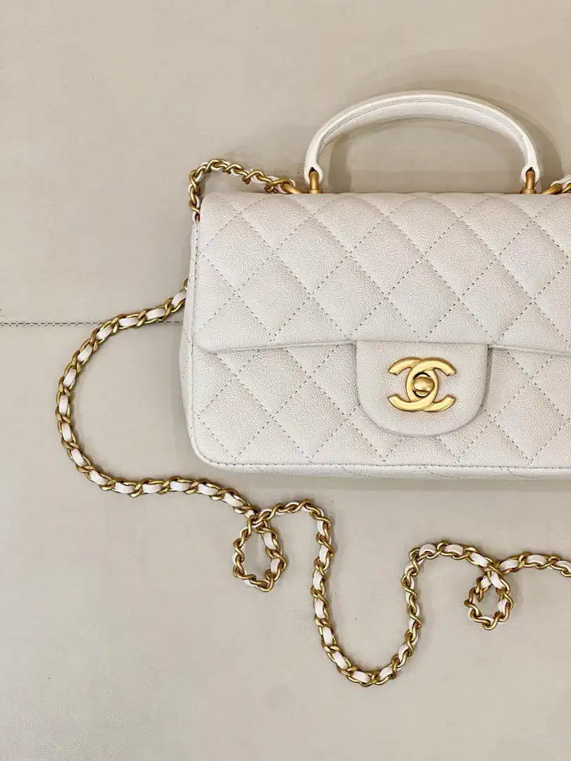 Chanel AS2431 Mini Classic Handbag With Top Handle CC19049 Calfskin White