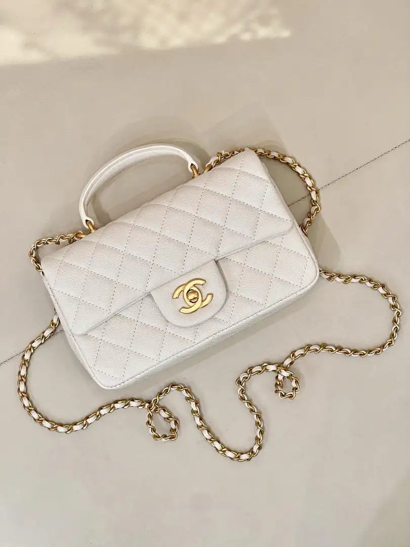 Chanel AS2431 Mini Classic Handbag With Top Handle CC19049 Calfskin White