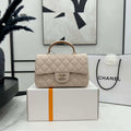 Chanel AS2431 Mini flap Apricot with Brown Lambskin bag with top handle Gold - Default Title - View 1