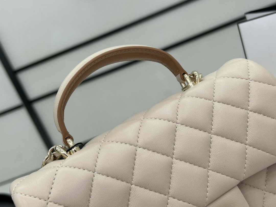 Chanel AS2431 Mini flap Apricot with Brown Lambskin bag with top handle Gold