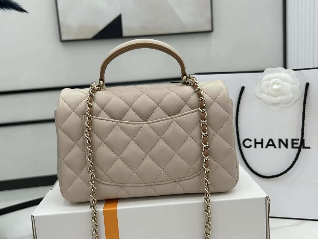 Chanel AS2431 Mini flap Apricot with Brown Lambskin bag with top handle Gold - Default Title - View 4