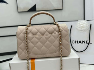 Chanel AS2431 Mini flap Apricot with Brown Lambskin bag with top handle Gold - Default Title - View 4