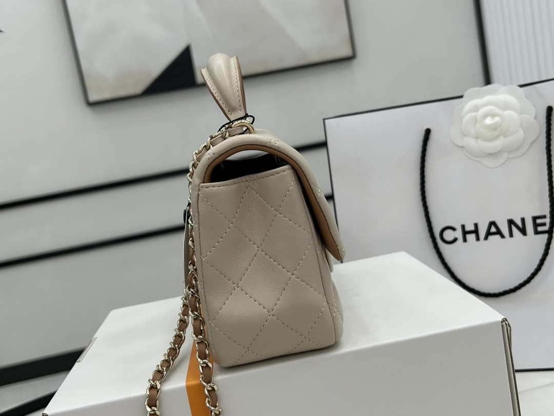 Chanel AS2431 Mini flap Apricot with Brown Lambskin bag with top handle Gold - Default Title - View 5