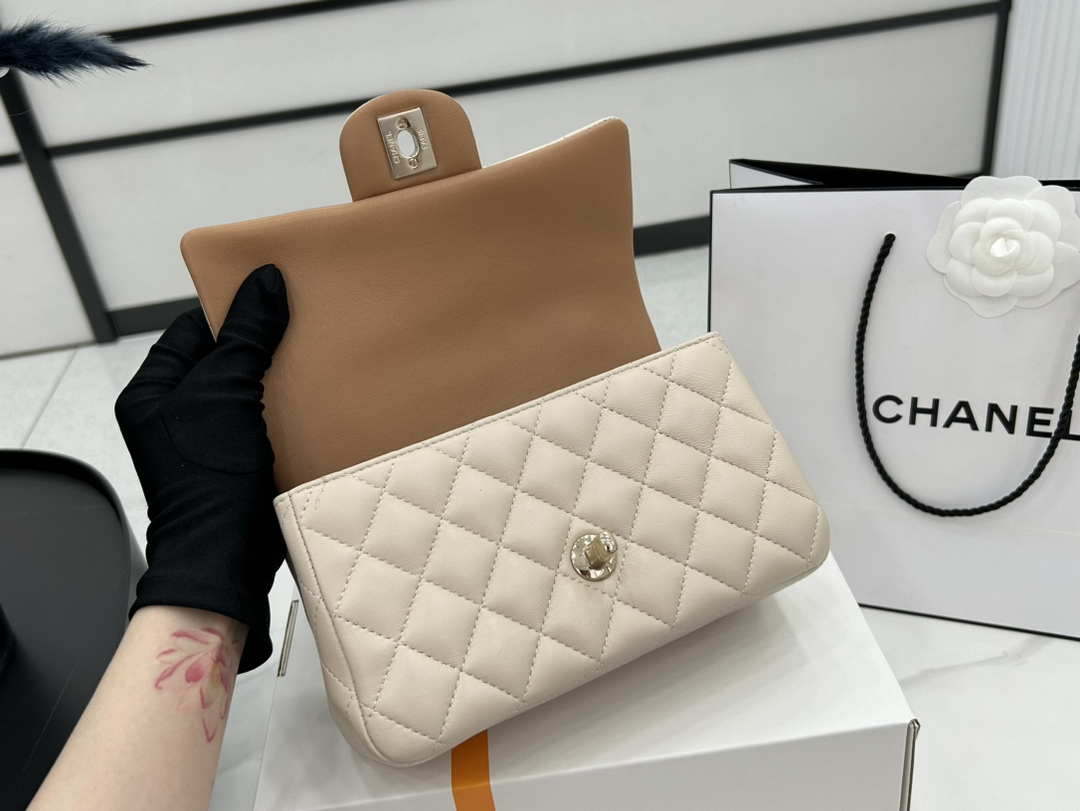 Chanel AS2431 Mini flap Apricot with Brown Lambskin bag with top handle Gold - Default Title - View 7