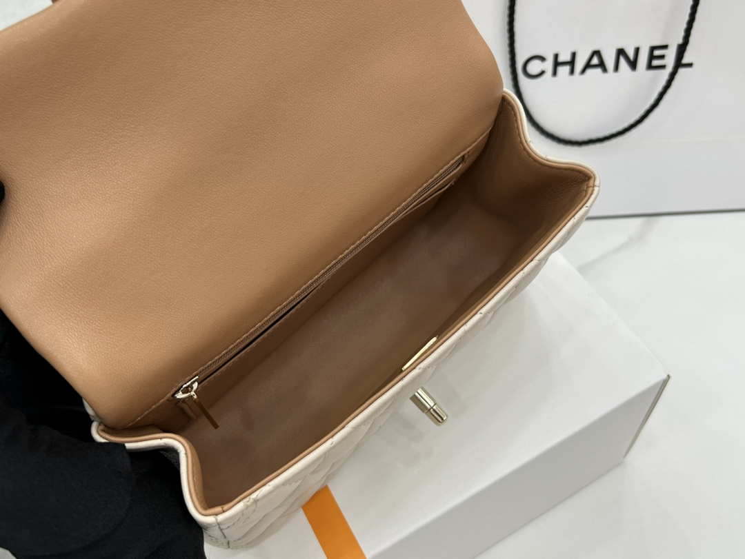 Chanel AS2431 Mini flap Apricot with Brown Lambskin bag with top handle Gold - Default Title - View 8