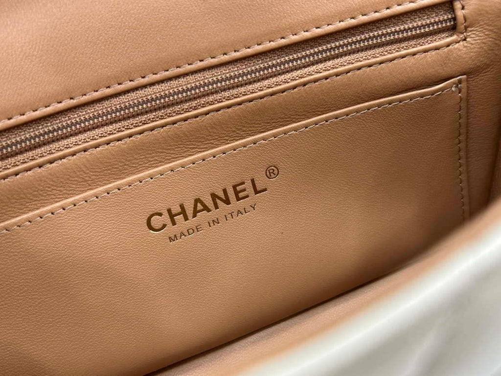 Chanel AS2431 Mini flap Apricot with Brown Lambskin bag with top handle Gold