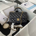 Chanel AS2431 Mini flap Black Lambskin bag with top handle Gold