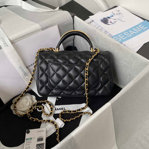Chanel AS2431 Mini flap Black Lambskin bag with top handle Gold - Default Title - View 2