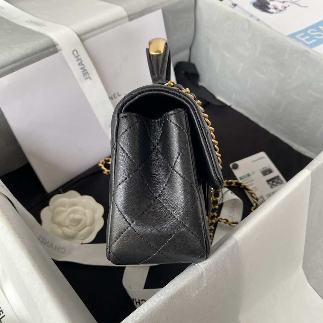 Chanel AS2431 Mini flap Black Lambskin bag with top handle Gold