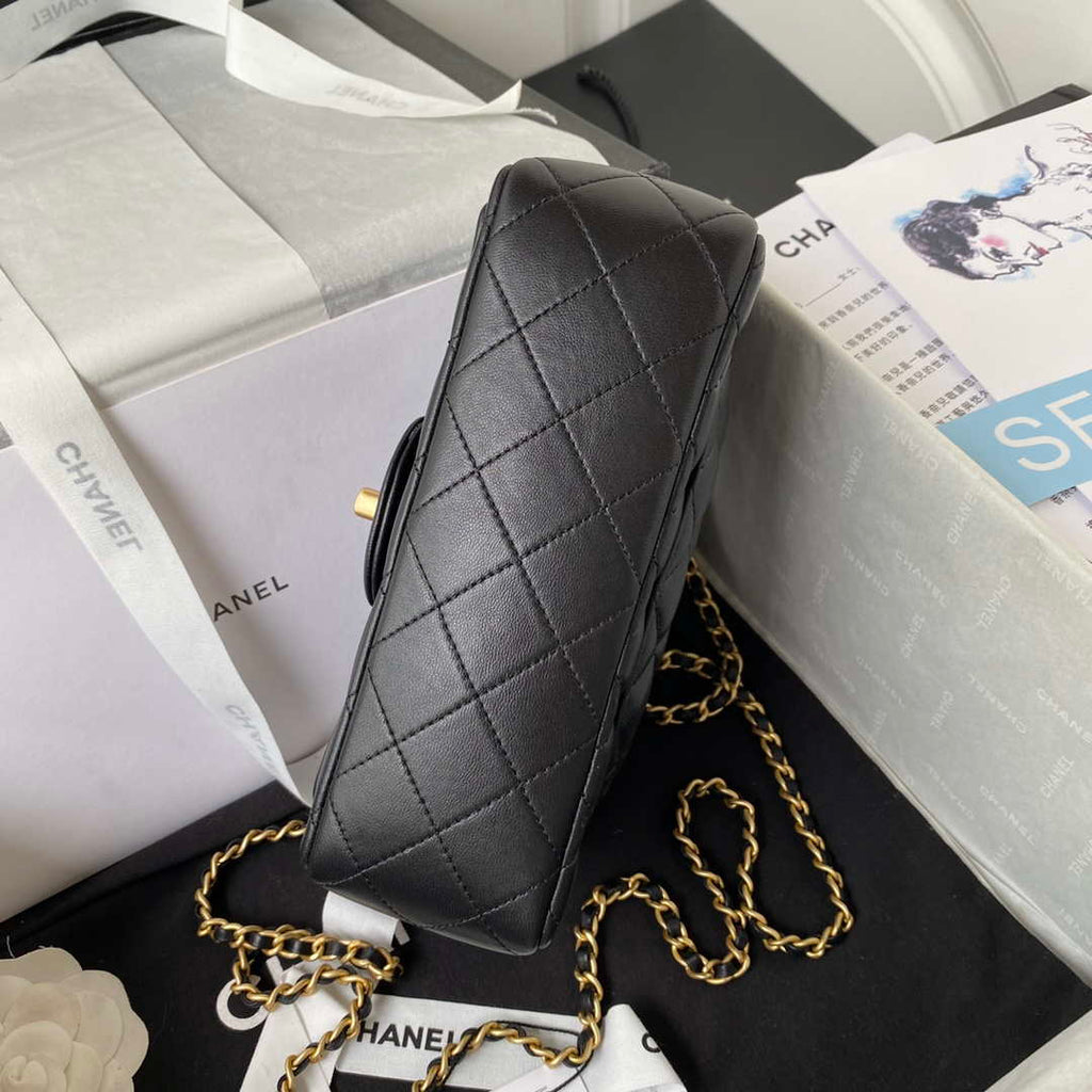 Chanel AS2431 Mini flap Black Lambskin bag with top handle Gold