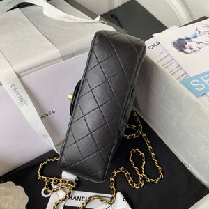 Chanel AS2431 Mini flap Black Lambskin bag with top handle Gold - Default Title - View 6
