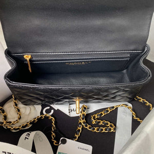 Chanel AS2431 Mini flap Black Lambskin bag with top handle Gold - Default Title - View 7