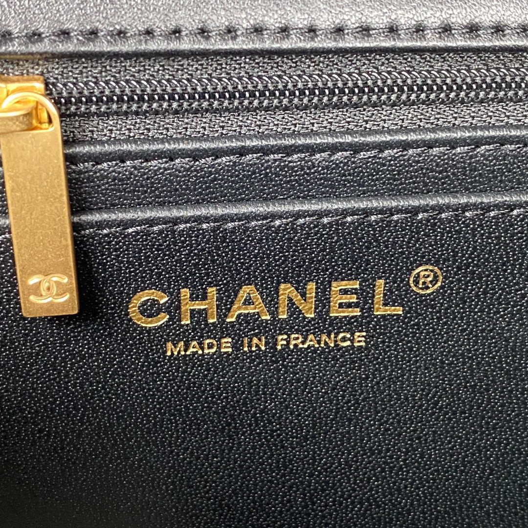 Chanel AS2431 Mini flap Black Lambskin bag with top handle Gold - Default Title - View 8