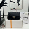 Chanel AS2431 Mini flap Black with Pink Lambskin bag with top handle Gold - Default Title - View 1
