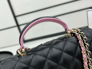 Chanel AS2431 Mini flap Black with Pink Lambskin bag with top handle Gold - Default Title - View 3