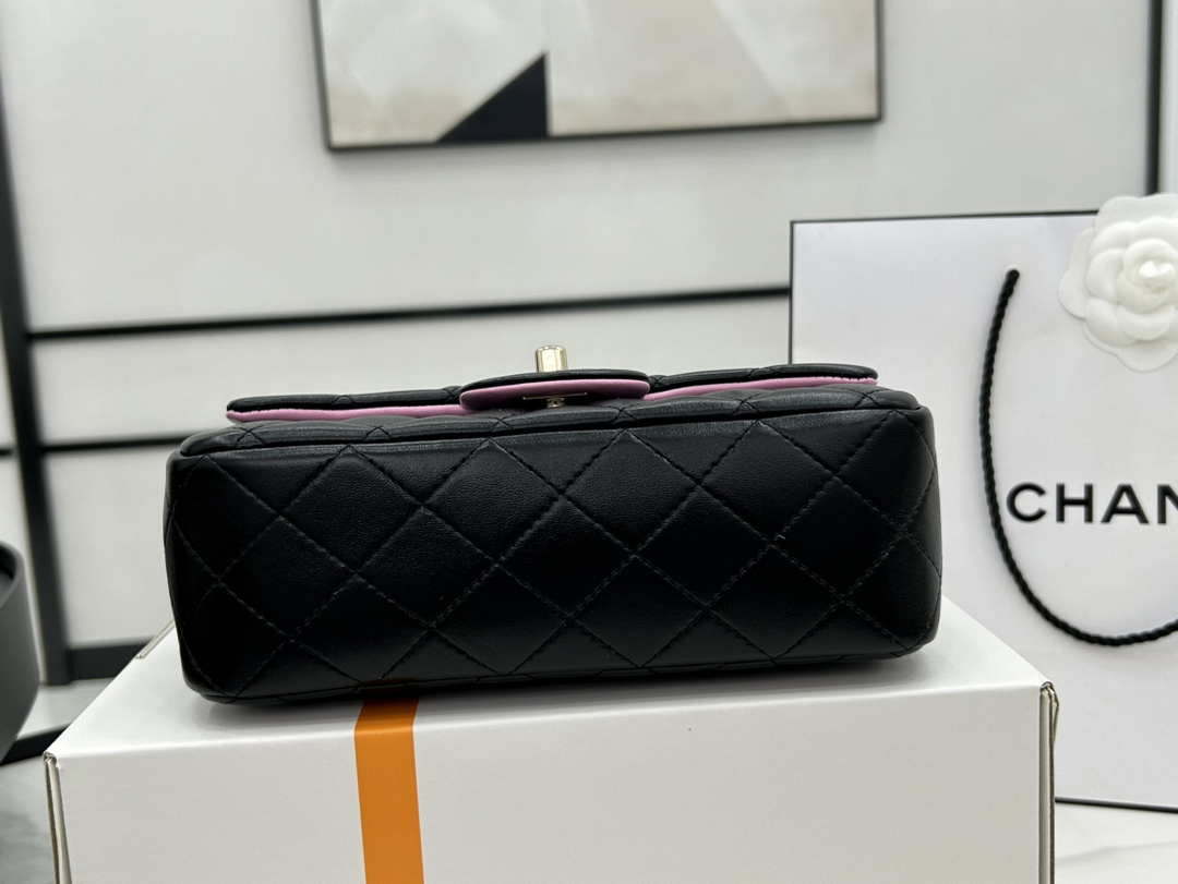Chanel AS2431 Mini flap Black with Pink Lambskin bag with top handle Gold - Default Title - View 6