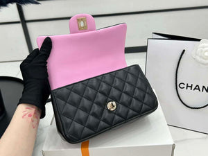 Chanel AS2431 Mini flap Black with Pink Lambskin bag with top handle Gold - Default Title - View 7