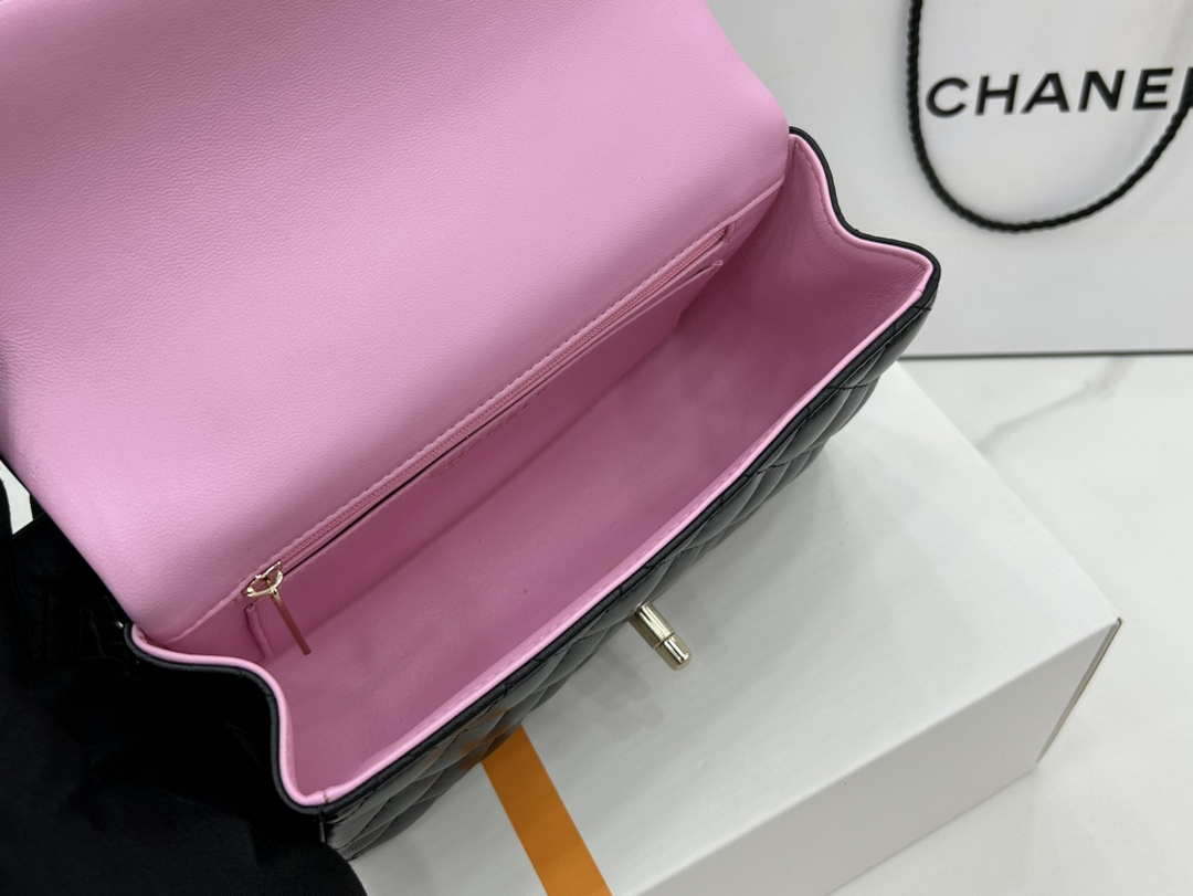 Chanel AS2431 Mini flap Black with Pink Lambskin bag with top handle Gold - Default Title - View 8