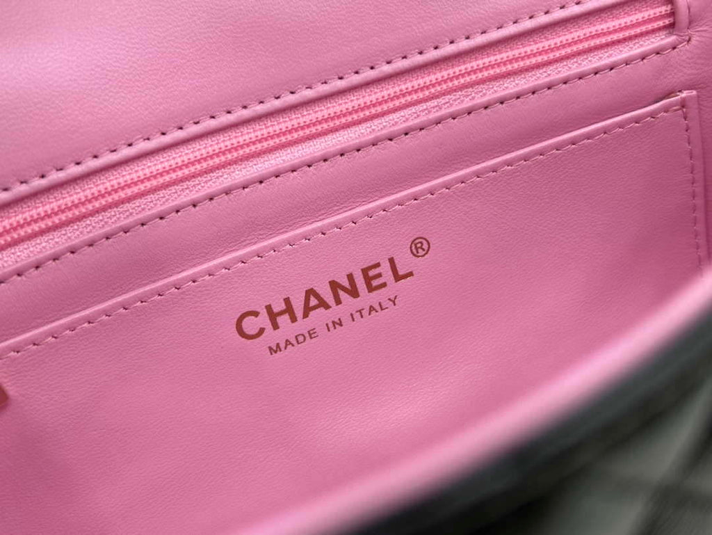 Chanel AS2431 Mini flap Black with Pink Lambskin bag with top handle Gold