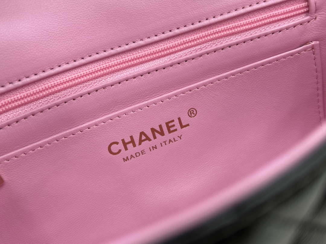 Chanel AS2431 Mini flap Black with Pink Lambskin bag with top handle Gold - Default Title - View 9
