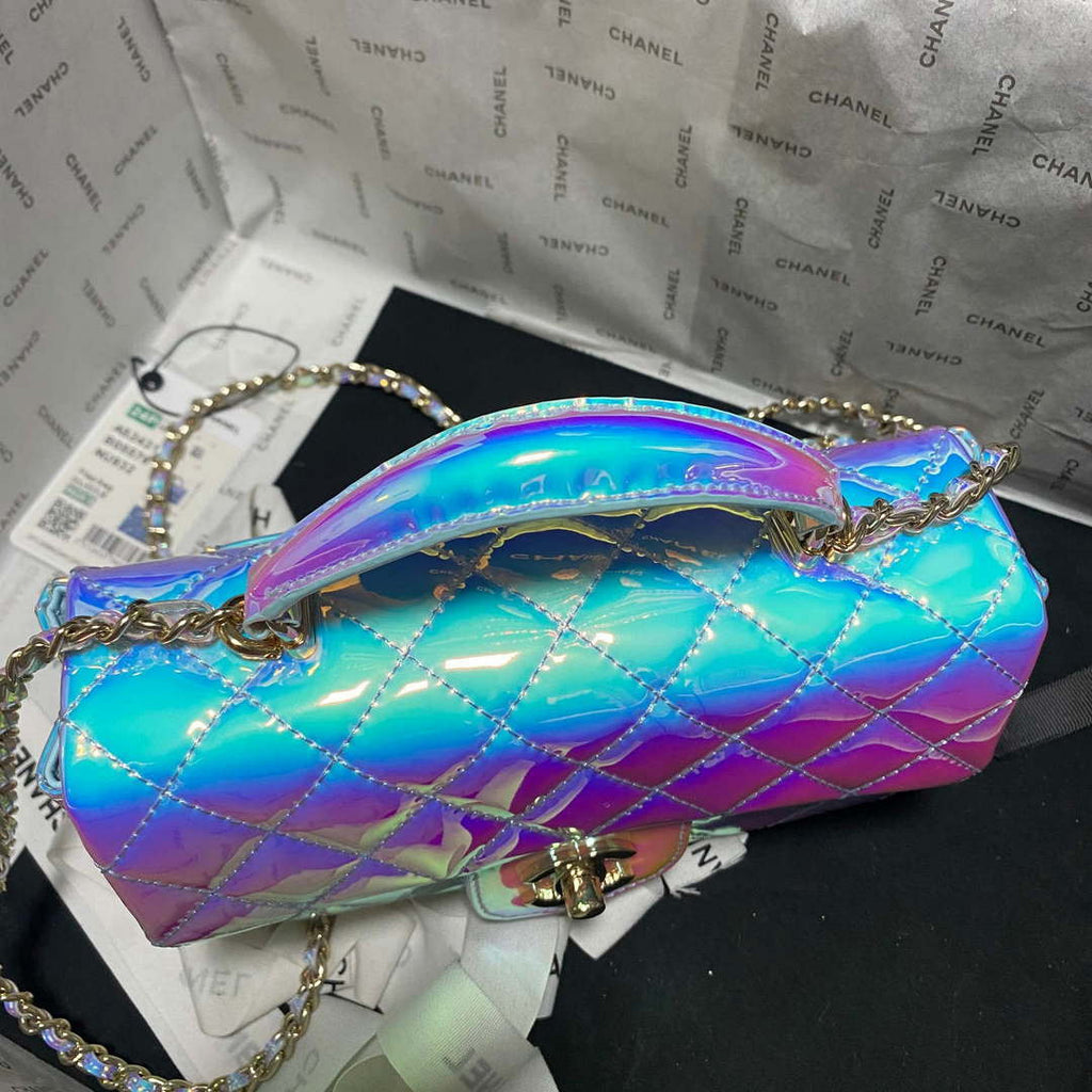 Chanel AS2431 Mini flap Fantasy Mirror Calfskin & Gold-Tone Metal Blue