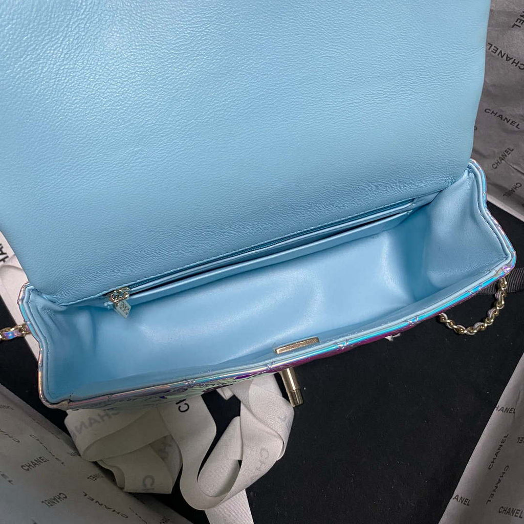Chanel AS2431 Mini flap Fantasy Mirror Calfskin & Gold-Tone Metal Blue