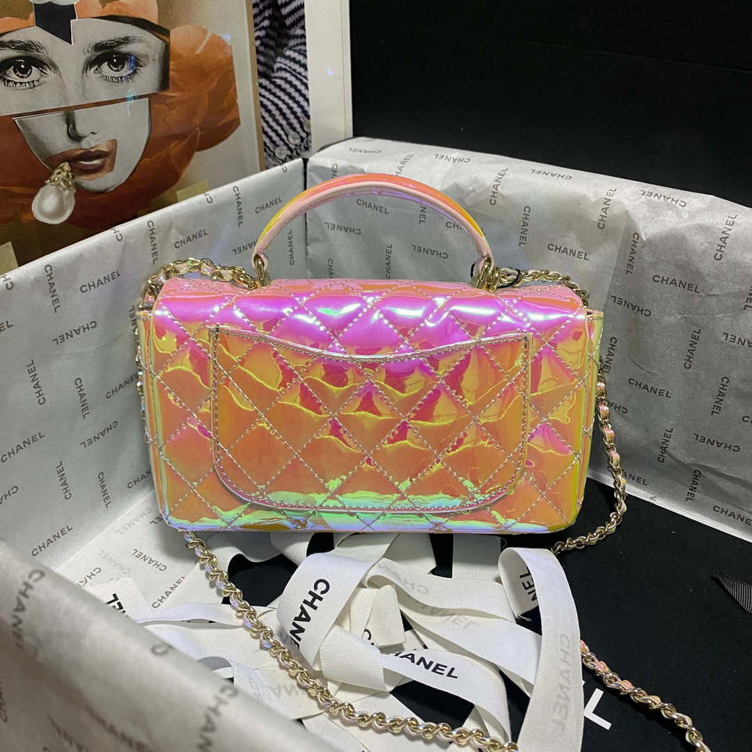 Chanel AS2431 Mini flap Fantasy Mirror Calfskin & Gold-Tone Metal Pink