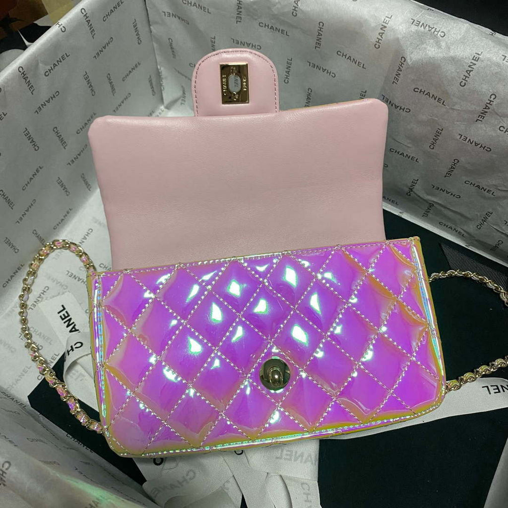Chanel AS2431 Mini flap Fantasy Mirror Calfskin & Gold-Tone Metal Pink