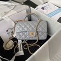 Chanel AS2431 Mini flap Gray Lambskin bag with top handle Gold - Default Title - View 1