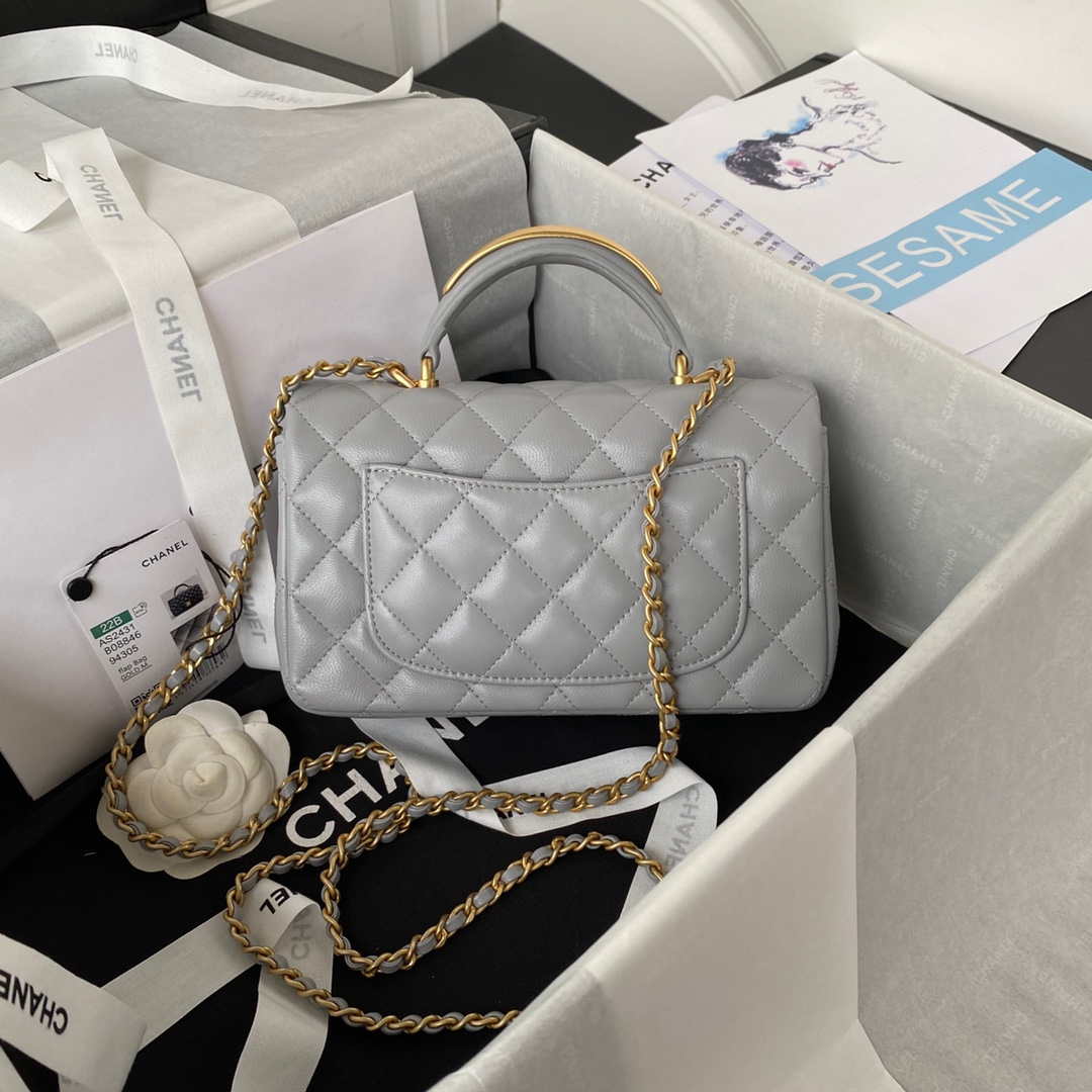 Chanel AS2431 Mini flap Gray Lambskin bag with top handle Gold - Default Title - View 2