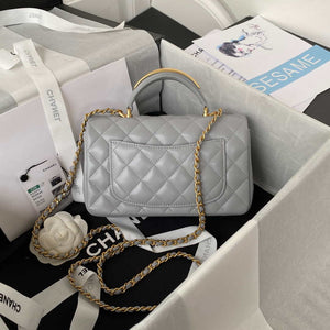 Chanel AS2431 Mini flap Gray Lambskin bag with top handle Gold - Default Title - View 2