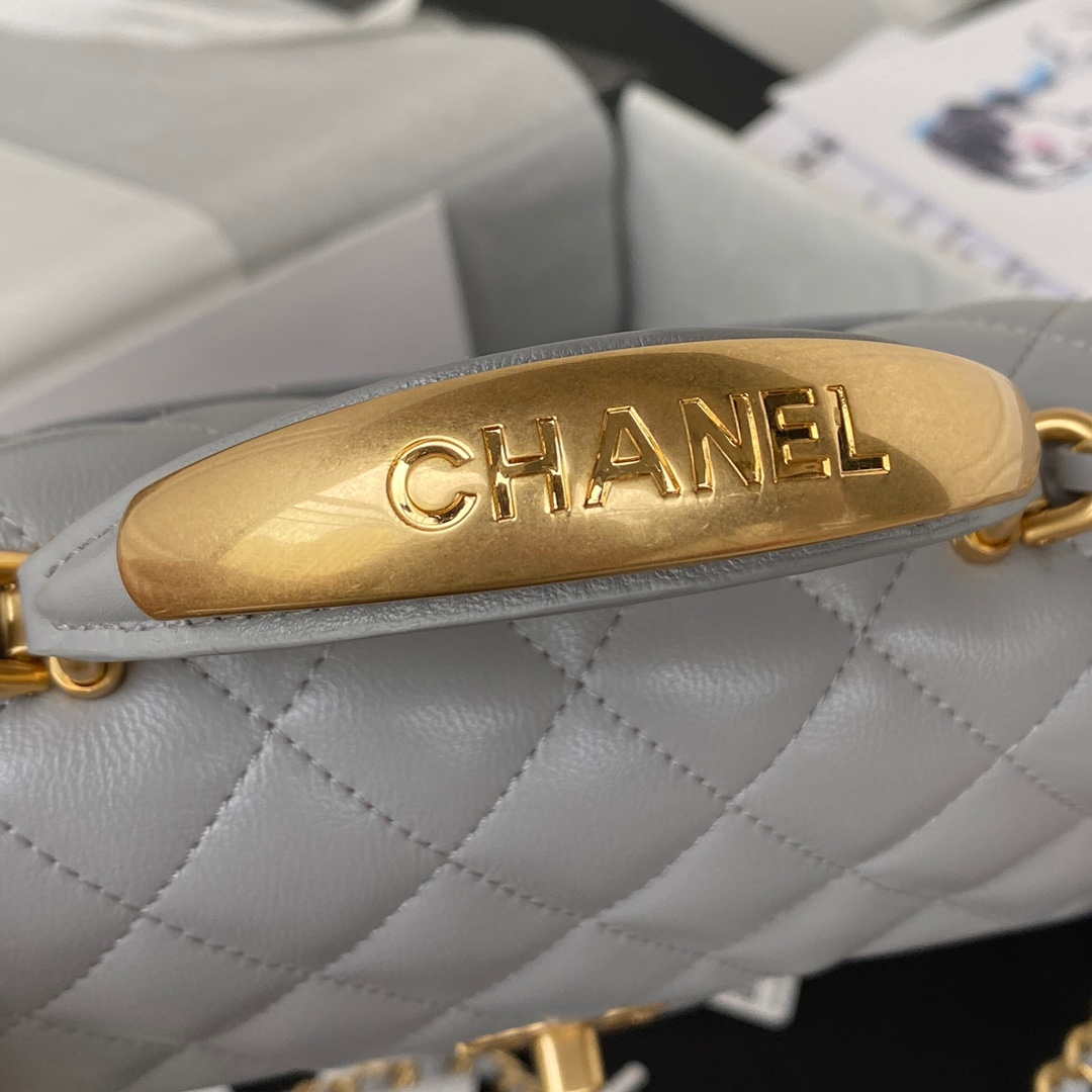Chanel AS2431 Mini flap Gray Lambskin bag with top handle Gold - Default Title - View 4