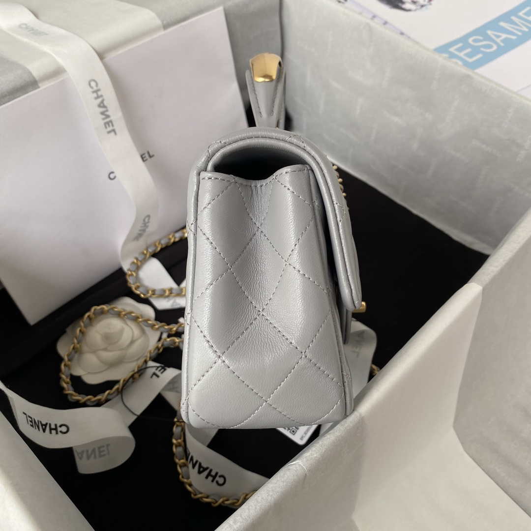 Chanel AS2431 Mini flap Gray Lambskin bag with top handle Gold - Default Title - View 5