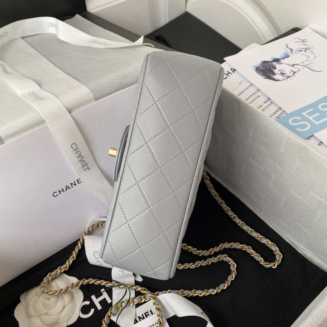 Chanel AS2431 Mini flap Gray Lambskin bag with top handle Gold