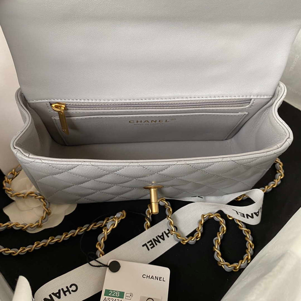 Chanel AS2431 Mini flap Gray Lambskin bag with top handle Gold
