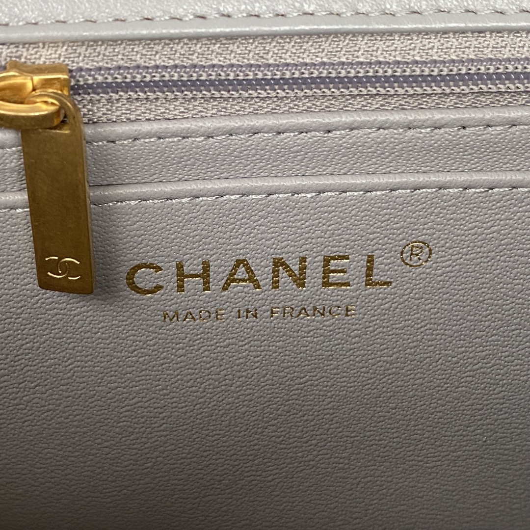 Chanel AS2431 Mini flap Gray Lambskin bag with top handle Gold - Default Title - View 8