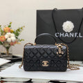 Chanel AS2431 Mini flap Lambskin bag with top handle Black Lion Bright Gold - Default Title - View 1