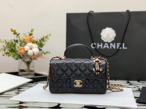 Chanel AS2431 Mini flap Lambskin bag with top handle Black Lion Bright Gold - Default Title - View 1