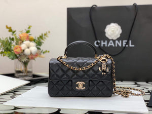 Chanel AS2431 Mini flap Lambskin bag with top handle Black Lion Bright Gold - Default Title - View 2