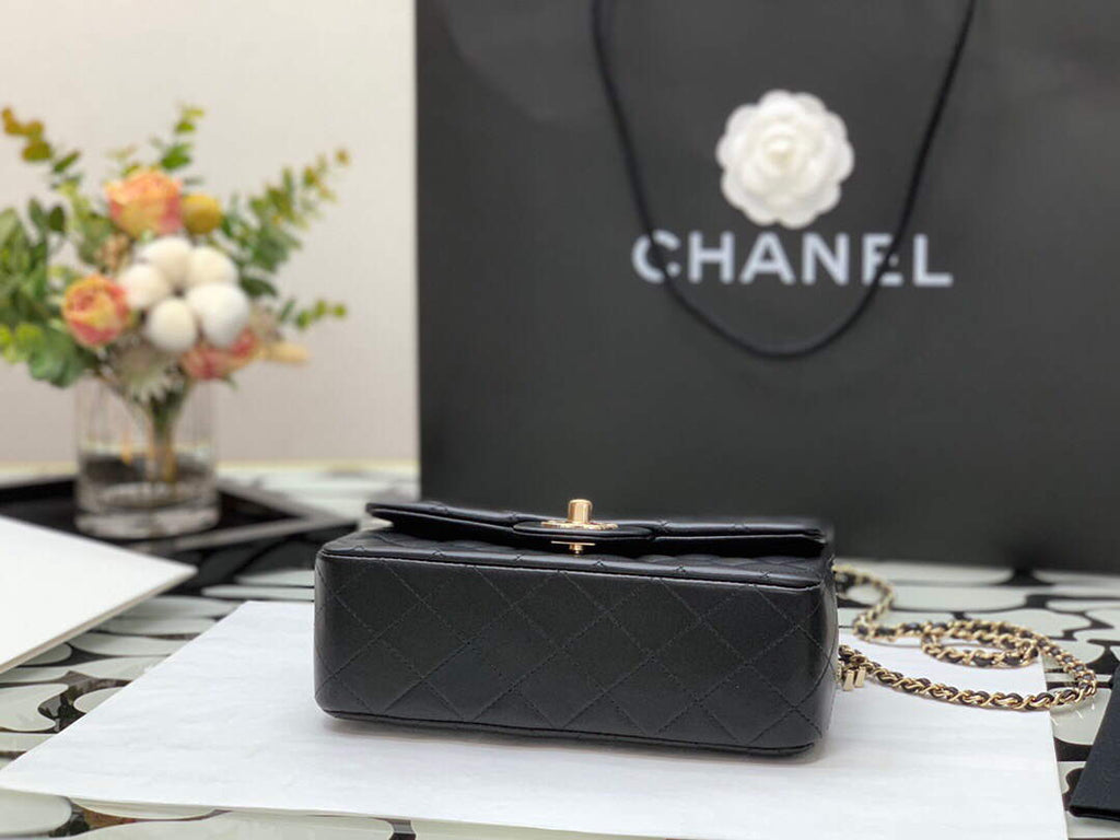 Chanel AS2431 Mini flap Lambskin bag with top handle Black Lion Bright Gold