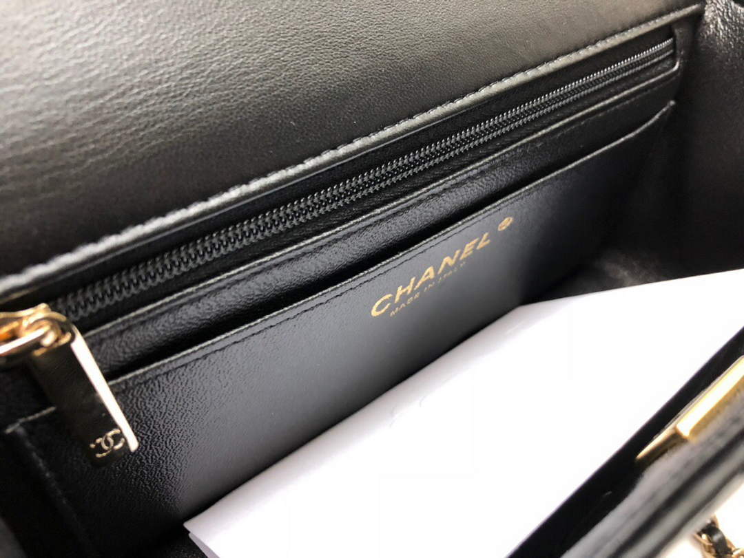 Chanel AS2431 Mini flap Lambskin bag with top handle Black Lion Bright Gold - Default Title - View 9