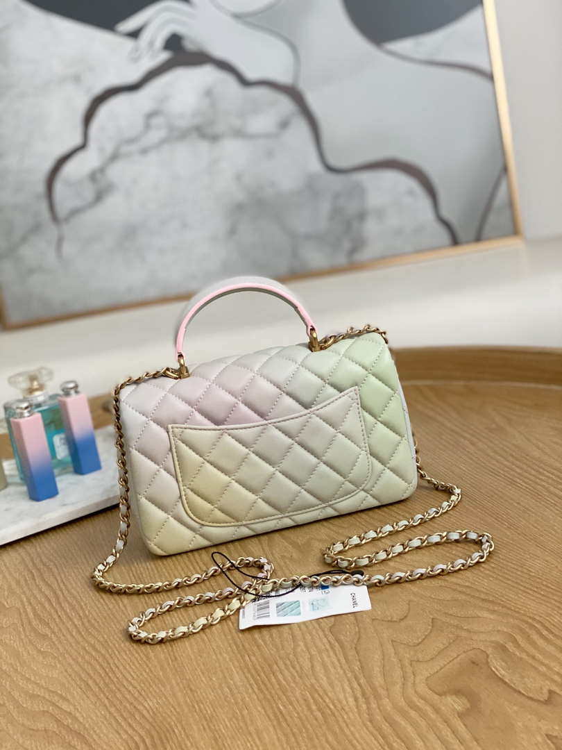 Chanel AS2431 Mini Flap Lambskin Bag with top Handle Gradient Beige