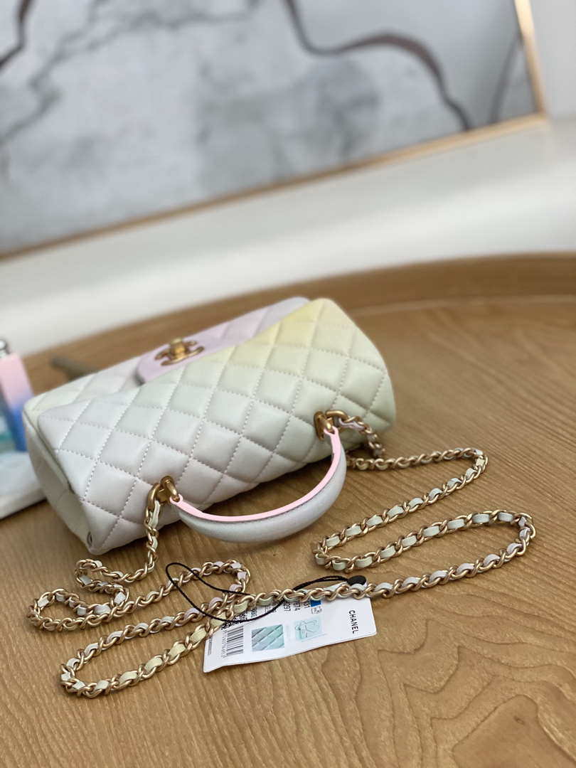 Chanel AS2431 Mini Flap Lambskin Bag with top Handle Gradient Beige